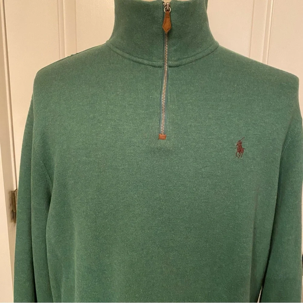 POLO RALPH LAUREN MENS 1/4 ZIP SWEATER GREEN COTTON SIZE XL